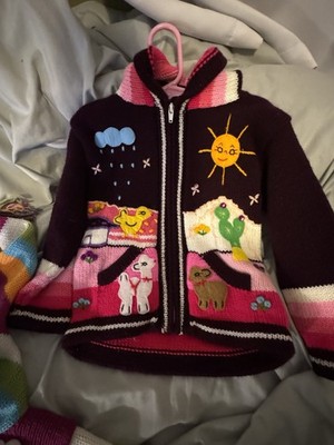 Child's Arpillera Handmade Peruvian Sweater -Burgandy- 5-6 years