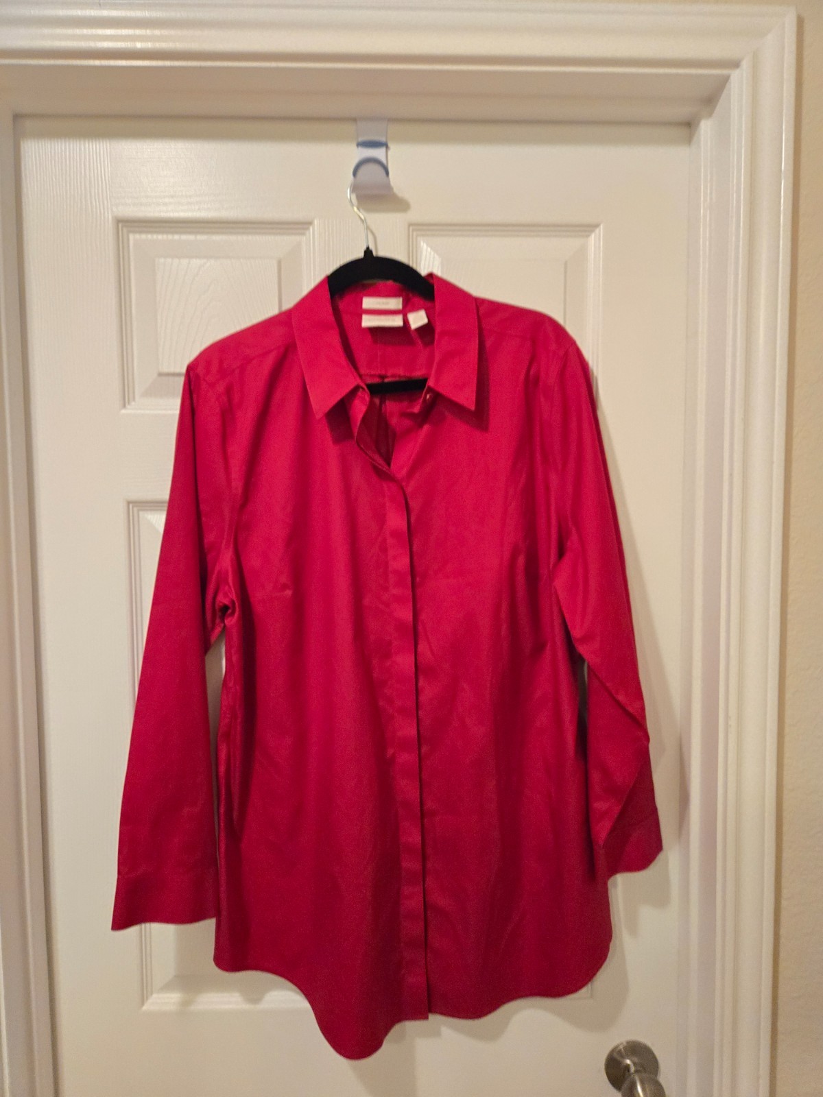 Chicos solid red blouse size extra large button d… - image 4