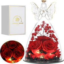 Mothers Day Rose Gifts for Women Preserved Real Flower in Glass Angel Figurines