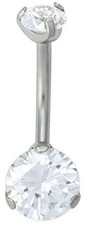 Forbidden Body Jewelry Surgical Steel Internally Threaded 2.5 Ct Solitaire CZ...
