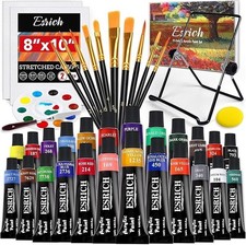 40pc Acrylic Paint Set 24 Colors Canvas Panels Brushes Metal Easel Art Kit