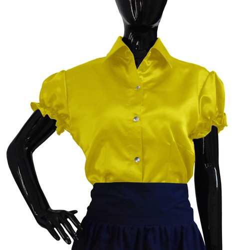 Women Satin Classic Short Sleeve Shirt Button Down Blouse Elegant Work Wear Top - Picture 36 of 36