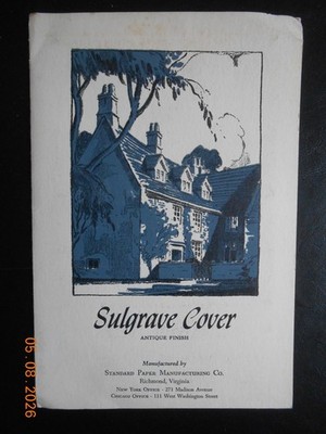 Vintage Sulgrave Cover Standard Paper Manufacturing CO Richmond VA Virginia AD