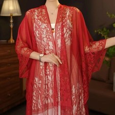 Elegant Shawl for Women with Lace Edging and Floral Print Spring Summer