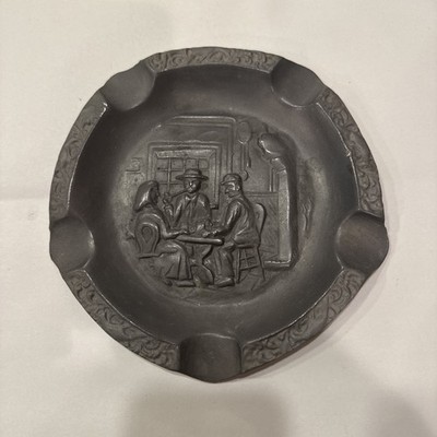 Cast Pewter Cigarette / Cigar Ashtray Made in Germany Makers Mark 7.5'' Round