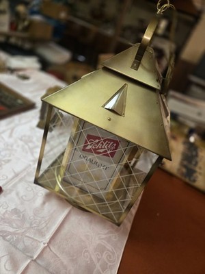 50s 60s Schlitz Beer Metal & Glass Lantern Lighted Extremely Rare 26x14x14