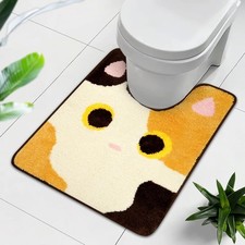 Toilet Rug - Calico Cat Rugs Shaped Washable Soft and Absorbent Bath Non Slip