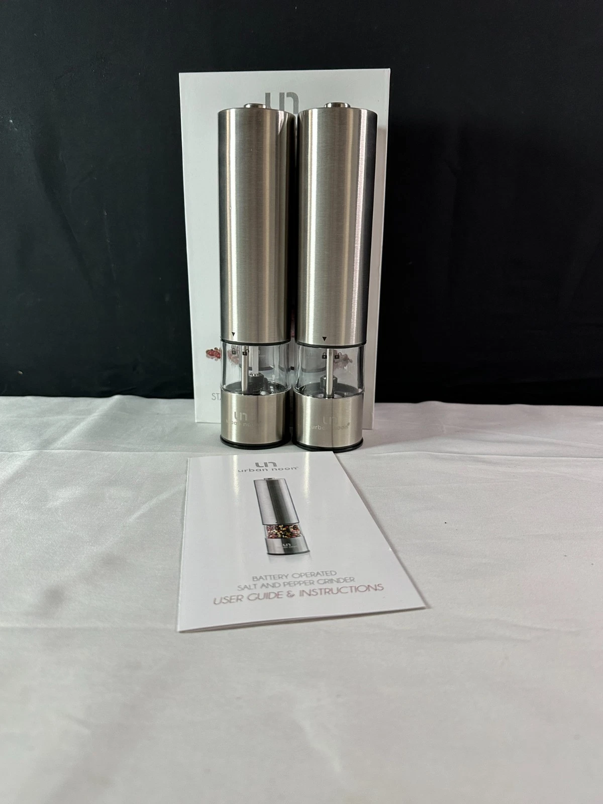 Urban Noon Silver Stainless Steel Electric Salt And Pepper Grinder Set
