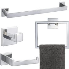 4-Piece Bathroom Hardware Set Chrome Bath Towel Bar Holder Sets Wall Mounted ...
