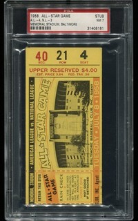 1958 MLB Baseball All Star Game Mickey Mantle Ticket Stub Graded PSA 7 NM