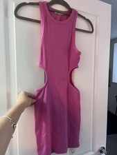 ZARA Women’s Pink Ribbed Round Neck Cut-Out Bodycon Mini Dress Size S