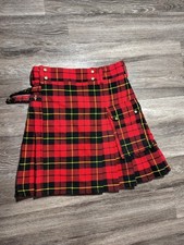 Men's Red Plaid Utility Kilt - Tartan Pleated Scottish Skirt w Pockets - Size 36