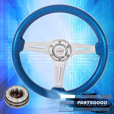 Metallic Ocean Blue 345mm Deep Dish Steering Wheel Gunmetal Slim Quick Release