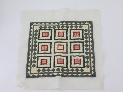 Vintage Wandteppich fertig Bargello geometrische Nadelspitze grün creme 14  x 13 
