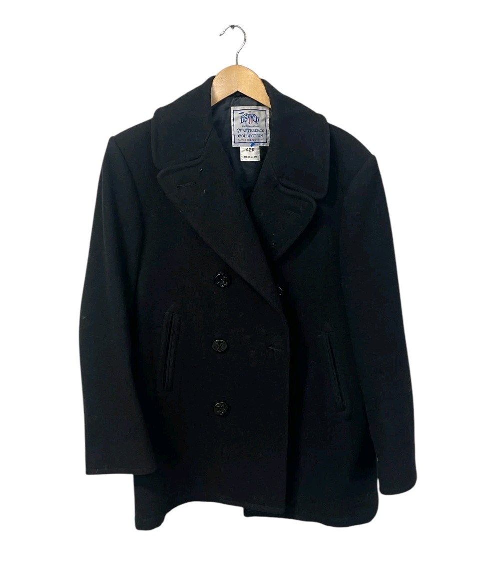 DSCP Double Breasted Peacoat Men Black 42R Quarterdeck Collection Wool US Navy