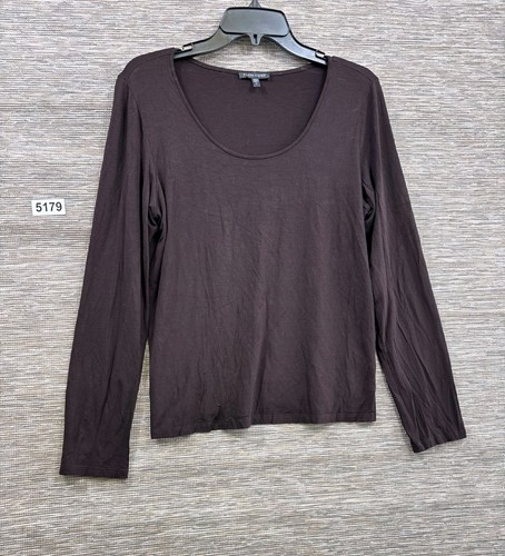 Eileen Fisher, Eileen Fisher Top Womens Size M Brown Long Sleeve Casual Scoop Neck