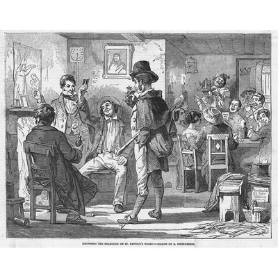 Das Kleeblatt ertrinken am St. Patricks Day - antiker Druck 1853