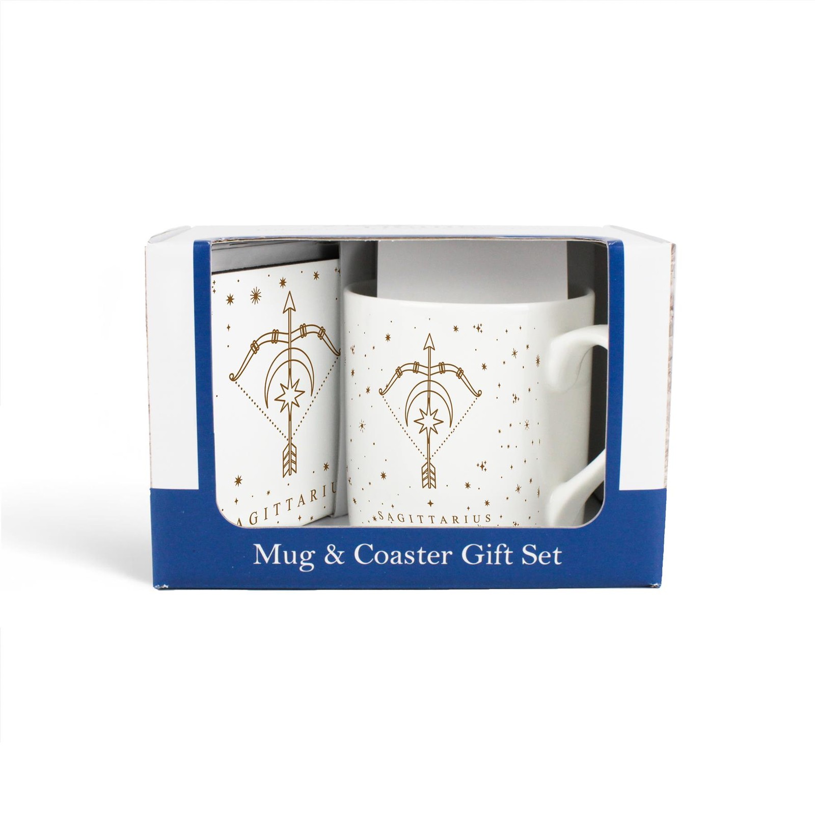 Gold Star Sagittarius Mug & Coaster Gift Set - Zodiac Star Sign Cup Present