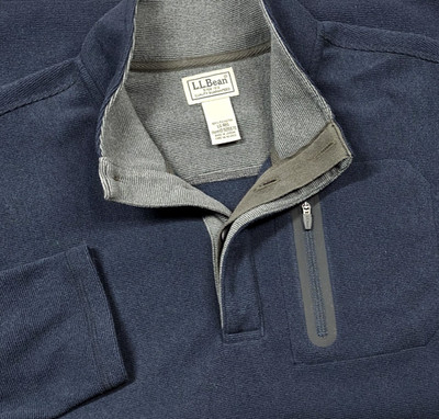 L.L.Bean Men's Fleece Button Mock Henley Pullover Sweater Shirt 505670 Blue L