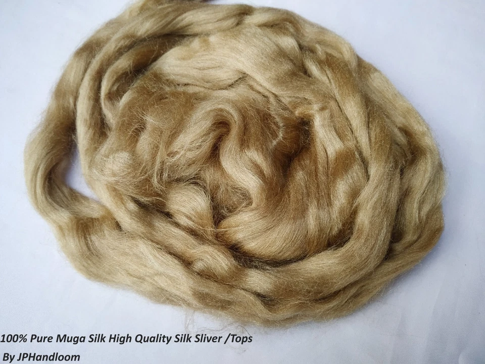Premium Muga Silk Sliver Tops Grade AA Spinning Fiber India 500 gram FREE SHIP - Image 2 of 4