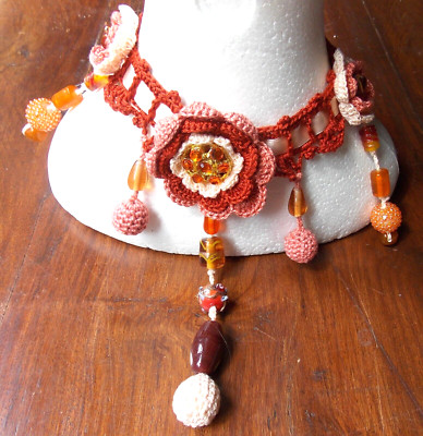Collier Ras Du Cou Fait Main - Crochet - Perles De Verre Noires - Sylvette Raisonnier