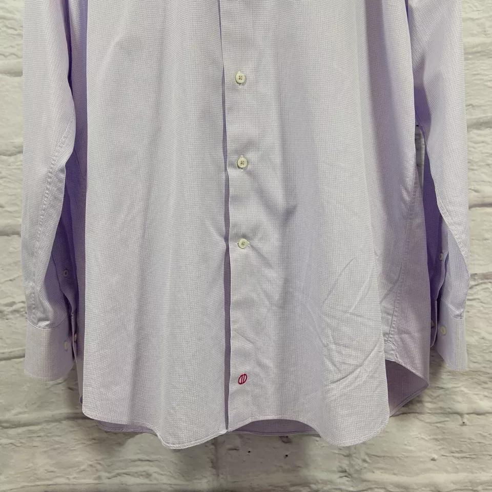 Camisa David Donahue Para Hombre 17.5 34/35 Azul Rosa Abotonada Manga Larga Geométrica Foto 3 de 4