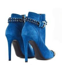 Philipp Plein “on My Boo” Blue Suede Booties Size 5.5