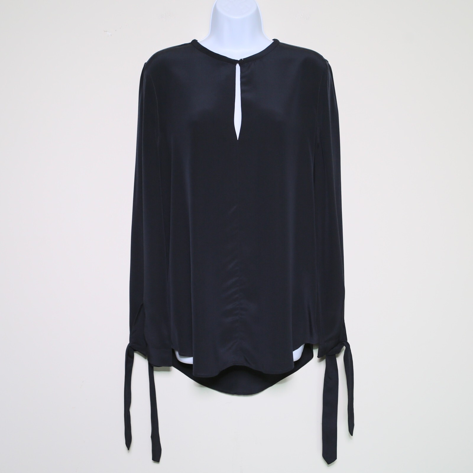 Blue 100% Silk Sayer Top Tie-sleeve Shirt Blouse Women's Med