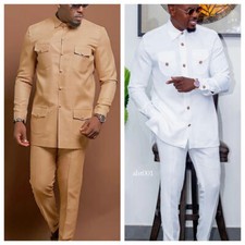 Women New Men's Wedding Two-piece Suit African Pants/shirt Business Casual