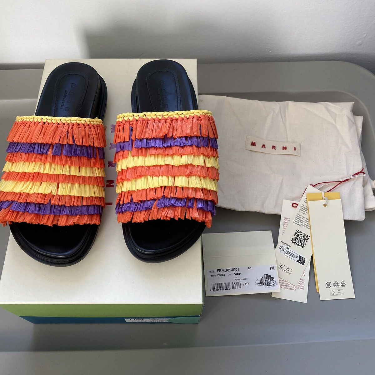 ★超特価・正規品★22SS★MARNI★Raphia Sandals ラピアスライド Marni Slides Orange & Yellow Crocheted Raffia Slides