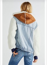 Free People Women Cosy Track Jacket Blue, Size Uk L