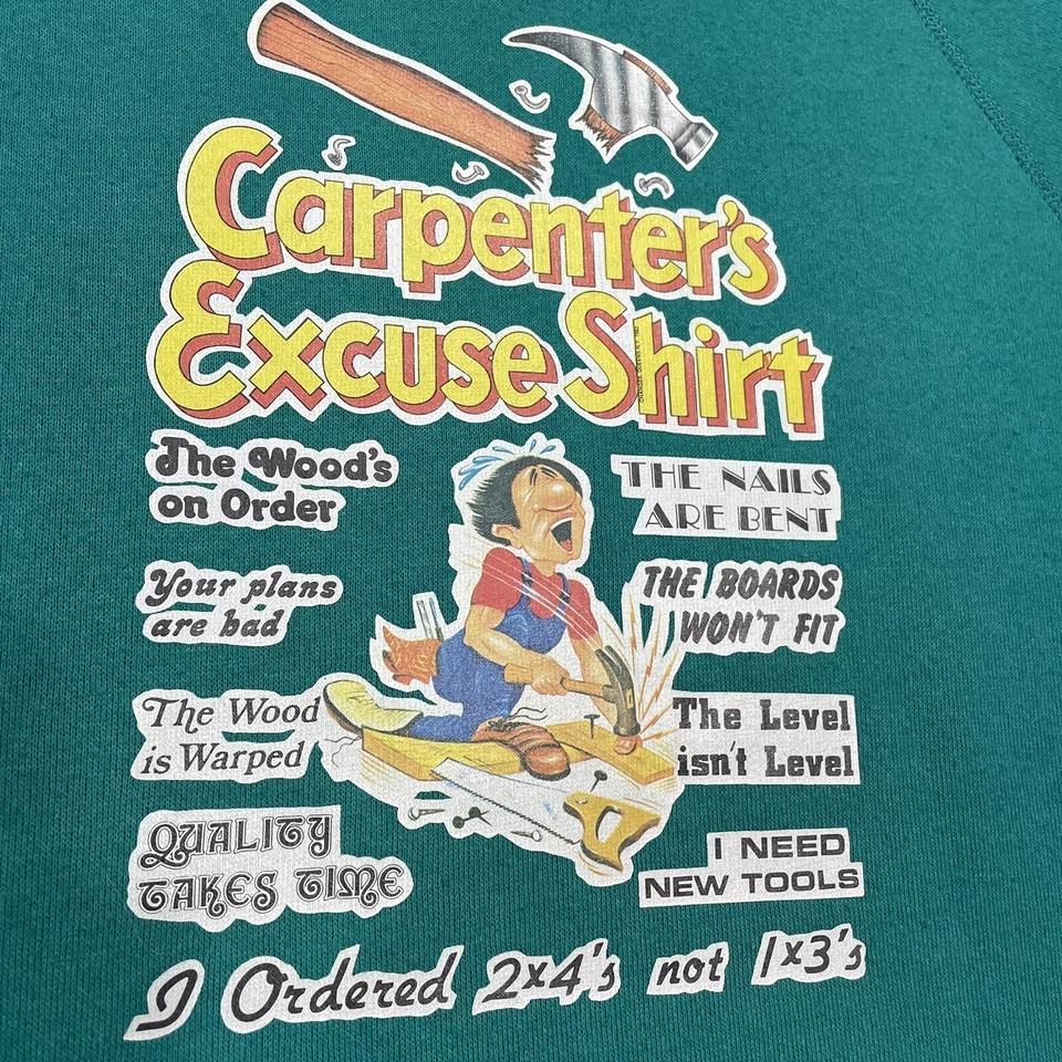 Sudadera Raglán Vintage Carpenters Excuse Para Hombres M/L Camisa Ropa de Trabajo Verde Azulado Retro Foto 3 de 4