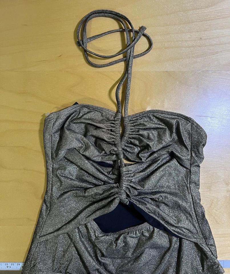 Novo com etiquetas EUA 6 Free People Bec & Bridge gravata envoltório dourado recortes de maiô peça única - Imagem 3 de 4