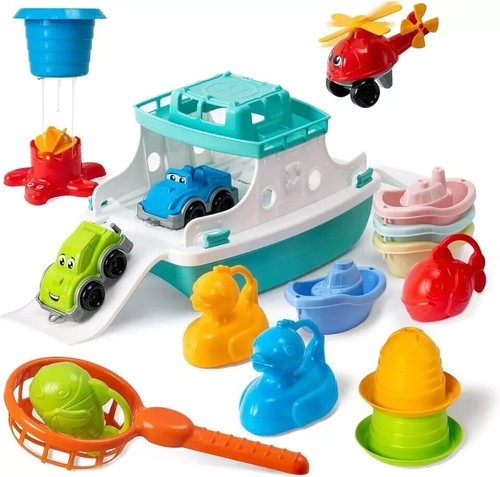 Ferry Boat Toys Set with Helicopter 2 Cars Baby Bath Toys for Toddlers - 17 PC - Picture 4 of 9