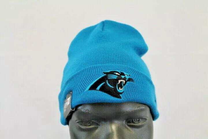 New Era CAROLINA PANTHERS KNIT EMBROIDERED TOBOGGAN CAP BLUE BLACK