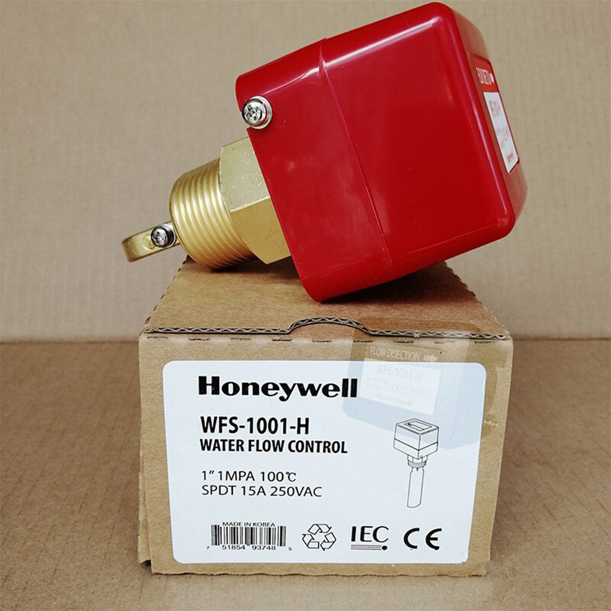 WFS-1001-H Paddel-Durchflussschalter AC 250V – Für Wasseraufbereitung, 10 Bar, 100°C, 1″ NPT, Mit 5 Paddeln, Goldtöne/Rot