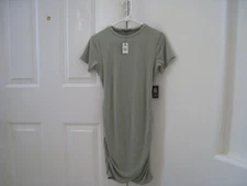 Express Tshirt Dress XS Stretch Knit NWT Olive Green Ruched Sides Short Sleeve