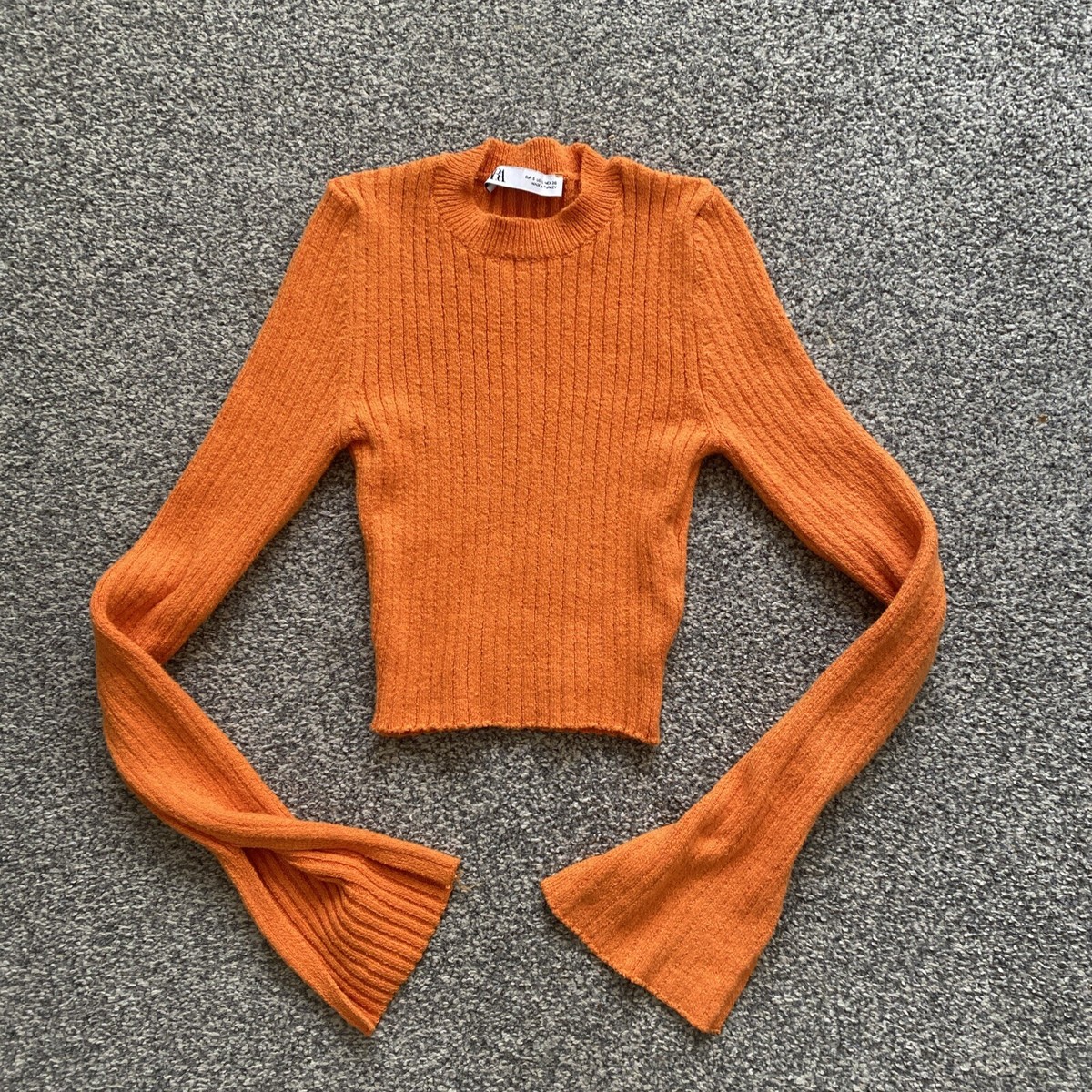 Zara Orange Cropped Turtleneck Zara Orange Ribbed Knit 3/4 Sleeve