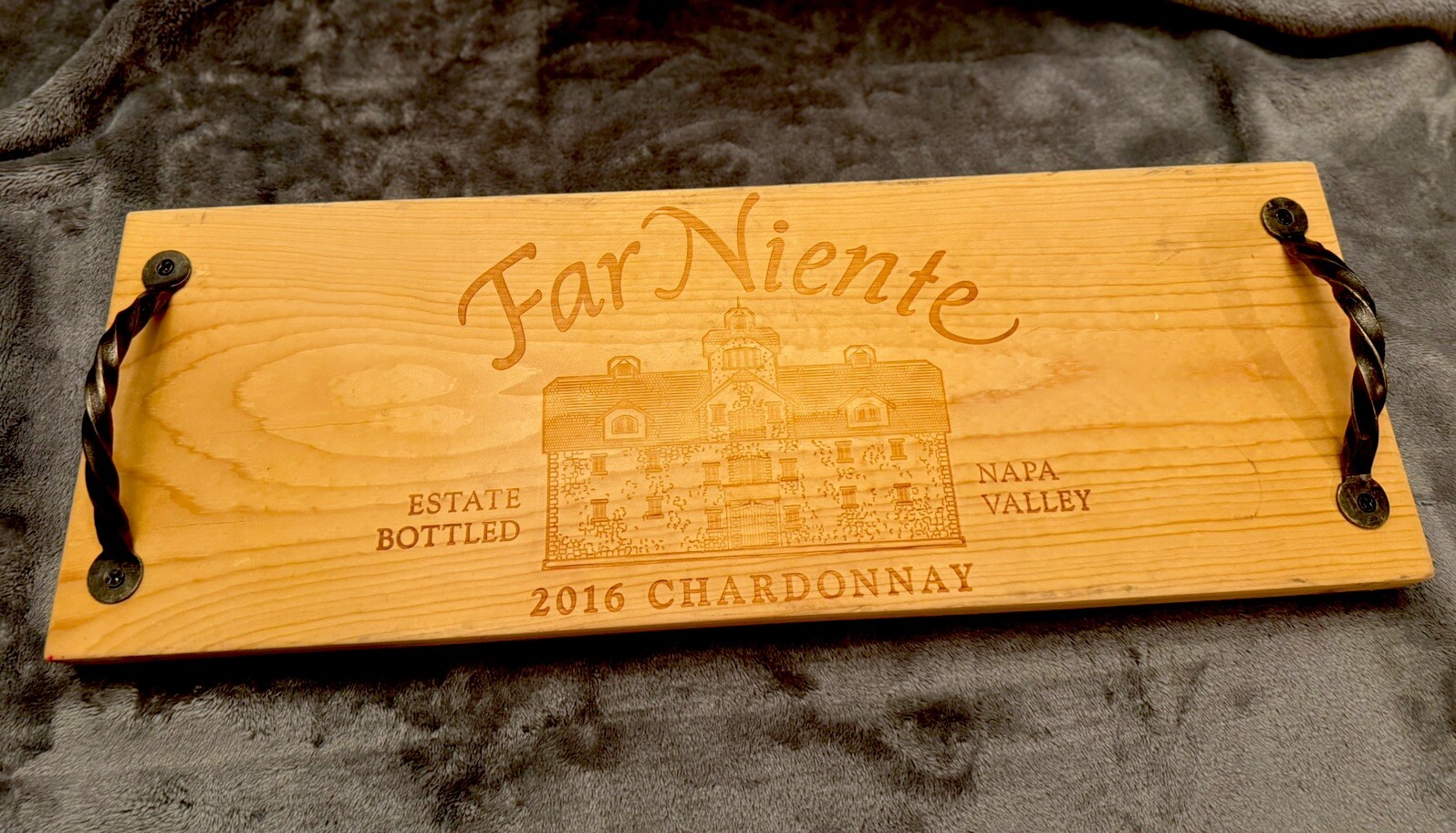 Great For Charcuterie - Wooden Board W/ Far Niente Napa Valley Design & Handles