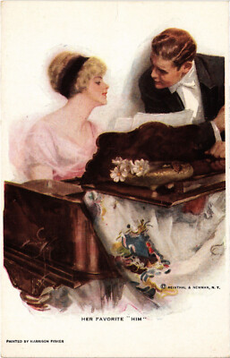 PC ARTIST SIGNED, HARRISON FISHER, HER FAVORITE HIM, Vintage Postcard (b54165)