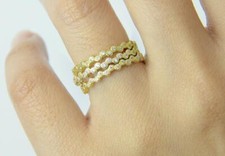 3 Piece Trio Yellow Gold Plated Ring Set Wavy Zig Zag Eternity Stack Band 925