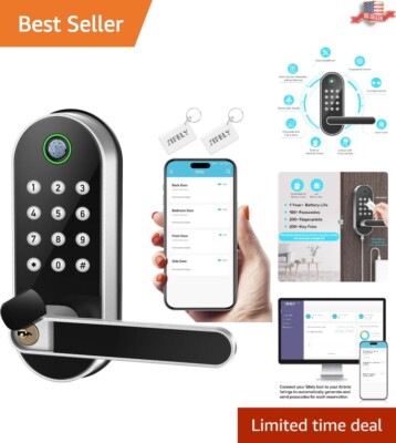 Advanced 6-in-1 Keyless Entry Lock: Fingerprint, Code & Key Fob Access, Silver