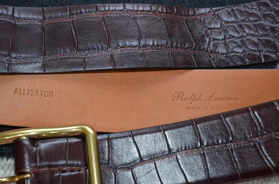 Cinto de couro de jacaré Ralph Lauren coleção etiqueta roxa feito na Itália - Imagem 2 de 4