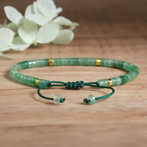 Grüner Aventurin 2x4 mm Rocailles minimalistisch Heilkristall zierliches Armband - Bild 3 von 3