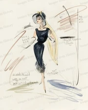8x10 Print Audrey Hepburn Edith Head Sketch Breakfast at Tiffany's 1961 #7319