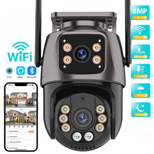 Camera Outdoor 4MP Dual Lens Dual Screen AI Auto Tracking IP Camera CCTV Audio