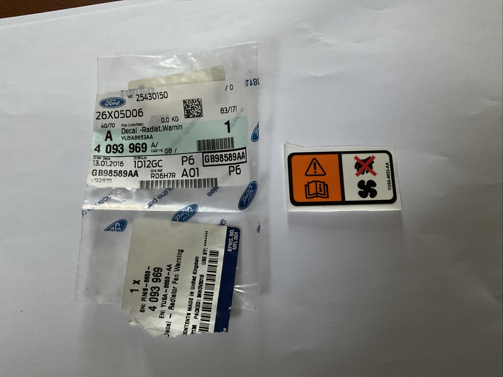 Genuine Ford Radiator Fan Warning Decal 4093969 for sale online | eBay 