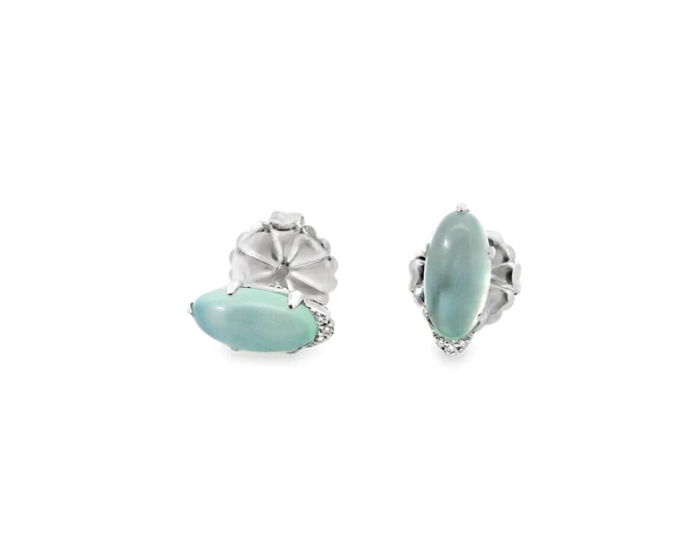 New Tacori Oval Sea Green Chalcedony  & Dia. Silver Stud Earrings - Image 3 of 4