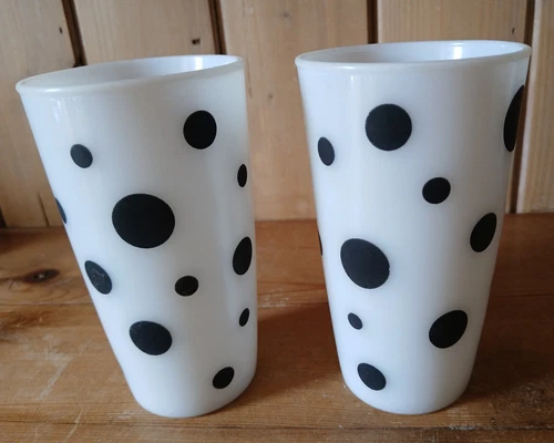 2 Vintag Milkglass Black Polka Dot Tumblers . HTF