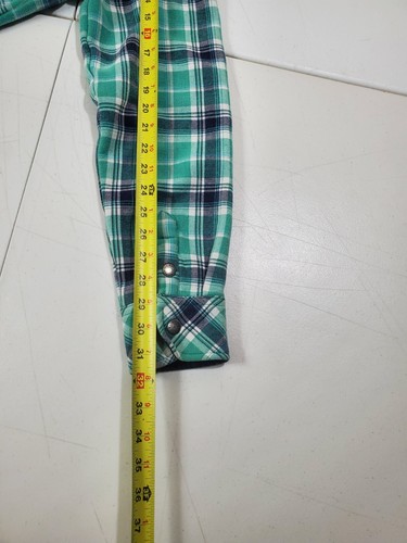 Orvis Fleece Lined Flannel Shirt Mens Size Large Green Plaid Snap Button Pockets - Bild 9 von 12